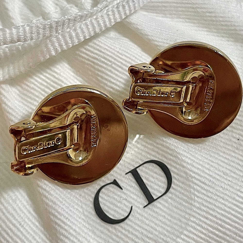 Christian Dior Mabe Pearl Clip Earrings Signed Gold Luxe Vintage - Picture 4 of 6